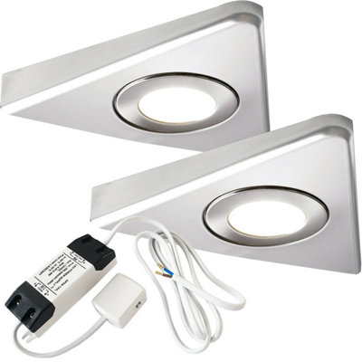 B&Q Brushed Nickel Triangle Led Under Cabinet Kit With Driver - Warm 3000K Light/White