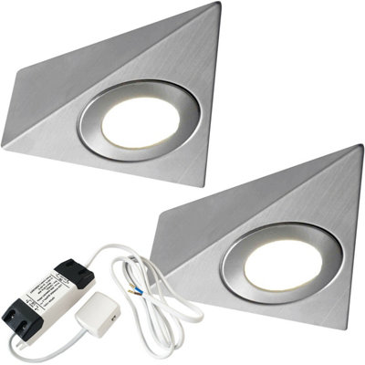  - 2X Brushed Nickel Pyramid Under Cabinet Kitchen Light Kit With Warm White Led