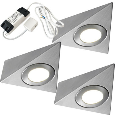  - 3-Pack Brushed Nickel Pyramid Under Cabinet Kitchen Lights With Driver KitWarm White Led