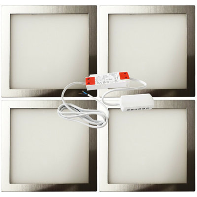 B&Q Brushed Nickel Ultra-Slim Square Under Cabinet Kitchen Kit With Natural Led Light/White