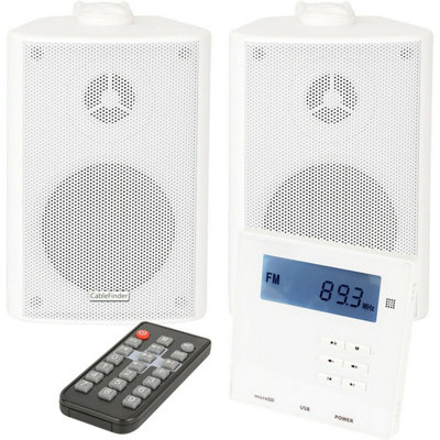 Loops Wall Mounted Mini Bluetooth Amplifier & Wall Speakers Kit Stereo Hifi Amp White