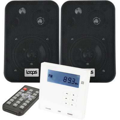 Loops Wall Mounted Mini Bluetooth Amplifier & Black Wall Speakers Kit Stereo Hifi Amp from B&Q