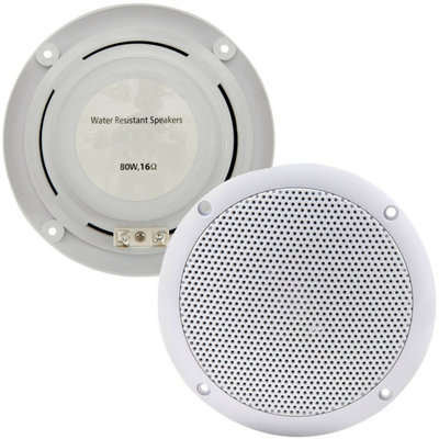 B&Q -  2X Moisture Resistant Ceiling Speakers 80W 16Ohm 5" Kitchen Bathroom 2 Way Loud
