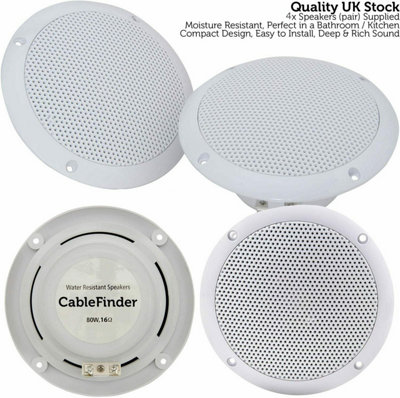 B&Q -  4X Moisture Resistant Ceiling Speakers 80W 16Ohm 5" Kitchen Bathroom 2 Way Loud