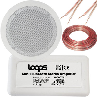 Loops Bluetooth Amplifier & Dual Coil Stereo Ceiling Speaker Kit Compact Home Hifi Amp