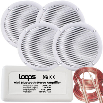 Loops Smart Home Bluetooth Amplifier & 4X Ceiling Mini Speaker Kit Compact Hifi Amp