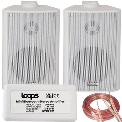 B&Q -  Smart Home Bluetooth Amplifier & 2 White Wall Mount Speaker Kit Compact Hifi Amp