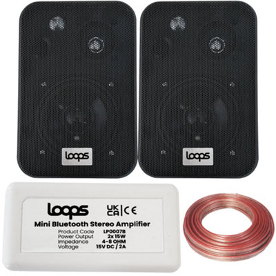 B&Q -  Smart Home Bluetooth Amplifier & 2 Black Wall Mount Speaker Kit Compact Hifi Amp