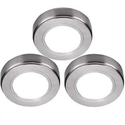  - 3 Pack Brushed Nickel Round Under Cabinet Led Kitchen Lighting Kit240V Mains Powered Natural White