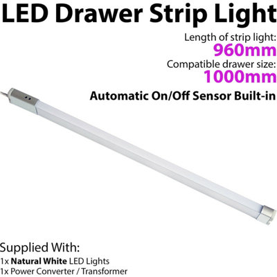  - 1000mm Led Kitchen Drawer Strip Light With Pir Motion Sensor For Automatic On/off Operation