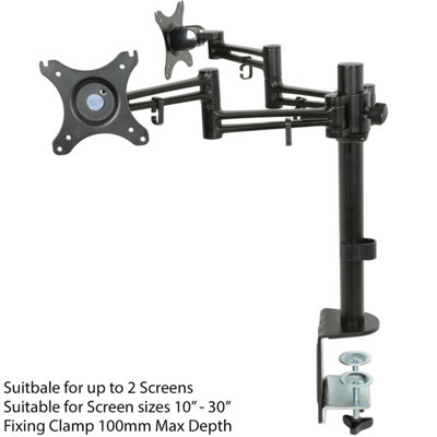  - 10 30" Double Monitor Desk Bracket Twin Dual Arm Adjustable Height Screen Mount