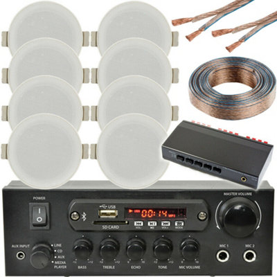 Loops Bluetooth Ceiling Music Kit 4 Zone Stereo Amp & 8X Low Profile Hifi Speaker from B&Q
