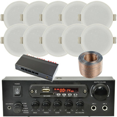 Loops Bluetooth Ceiling Music Kit 5 Zone Stereo Amp & 10X Low Profile Hifi Speaker from B&Q