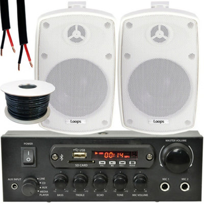 Loops Outdoor Bluetooth Speaker Kit 2X 60W Stereo Amplifier Garden Bbq Parties White