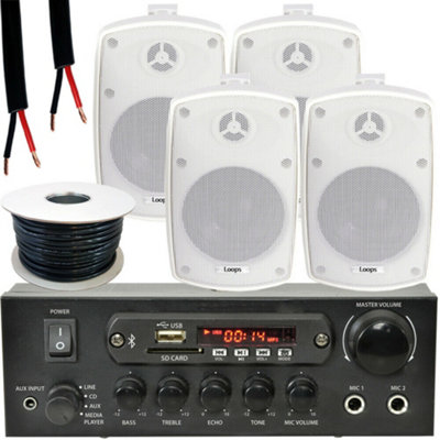 B&Q -  Outdoor Bluetooth Speaker Kit 4X 60W White Stereo Amplifier Garden Bbq Parties