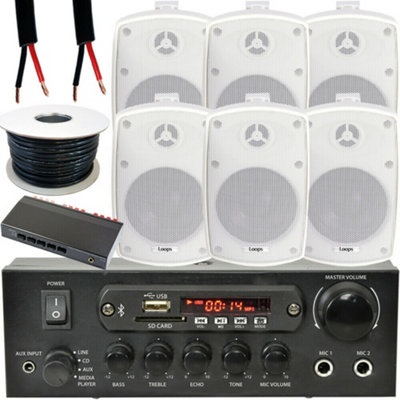 Loops Outdoor Bluetooth Speaker Kit 6X 60W White Stereo Amplifier Garden Bbq Parties from B&Q