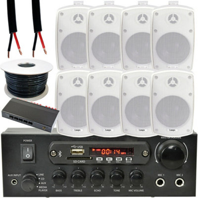 Loops 4 Zone Bluetooth Kit 8X 60W Outdoor White Speakers Stereo Amplifier Garden Bbq from B&Q