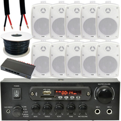 Loops Outdoor Bluetooth Speaker Kit 10X 60W Stereo Amp 5 Zone Garden Parties White