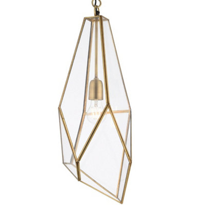 Hanging Ceiling Pendant Light Brass & Glass Shade Modern Lamp Bulb Feature Rose from B&Q