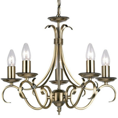 Hanging Ceiling Pendant Light Antique Brass 5X Shade Vintage Lamp Bulb Holder from B&Q
