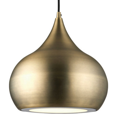 Led Ceiling Pendant Light 18W Cool White Bulb Matt Brass Hanging Dome Shade from B&Q