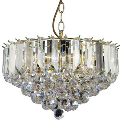 3 Light Chandelier Pendant Brass & Clear Shade Hanging Ceiling Feature Lamp Bulb from B&Q