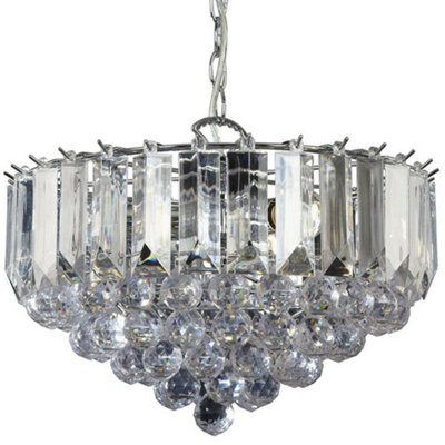 3 Light Chandelier Pendant Chrome Clear Shade Hanging Ceiling Feature Lamp Bulb from B&Q