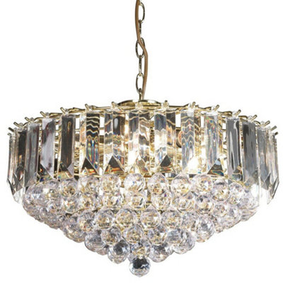 6 Light Chandelier Pendant Brass & Clear Shade Hanging Ceiling Feature Lamp Bulb from B&Q