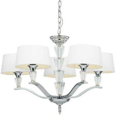  - 5 Light Ceiling Pendant Chrome & Vintage White Round Shade Hanging Feature Lamp