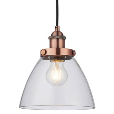  - Hanging Ceiling Pendant Light Copper & Glass Shade Industrial Lamp Bulb Holder