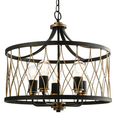  - Multi Light Ceiling Pendant 5 Bulb Matt Black & Bronze Vintage Chandelier Lamp