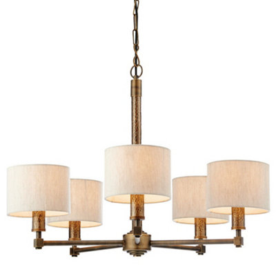  - Multi Light Ceiling Pendant 5 Bulb Bronze White Shade Vintage Chandelier Lamp