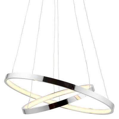 B&Q Led Ceiling Pendant 20.5W Warm Chrome Infinity Ring Strip Feature Light/White