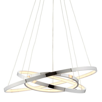 B&Q Led Ceiling Pendant 36W Warm Chrome 3X Infinity Rings Strip Feature Light/White
