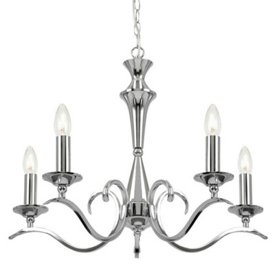 Hanging Flush Ceiling Pendant 5 Light Chrome Chandelier Classic Lamp Bulb Holder from B&Q