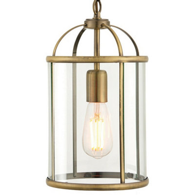 Hanging Ceiling Pendant Light Brass & Glass Lantern Box Shade Lamp Bulb Holder from B&Q