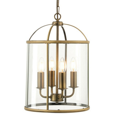 4 Light Hanging Ceiling Pendant Brass & Glass Lantern Shade Lamp Bulb Holder from B&Q