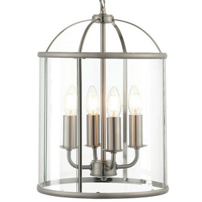 4 Light Hanging Ceiling Pendant Nickel & Glass Lantern Shade Lamp Bulb Holder from B&Q