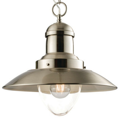  - Hanging Ceiling Pendant Light Satin Nickel & Glass Industrial Lamp Bulb Holder