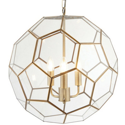  - Multi Light Ceiling Pendant 3 Bulb Antique Brass & Glass Large Modern Lamp Shade