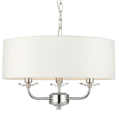  - Multi Light Ceiling Pendant 3 Bulb Nickel & White Chandelier Large Shade Lamp