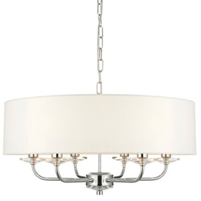  - Multi Light Ceiling Pendant 6 Bulb Nickel & White Chandelier Large Shade Lamp