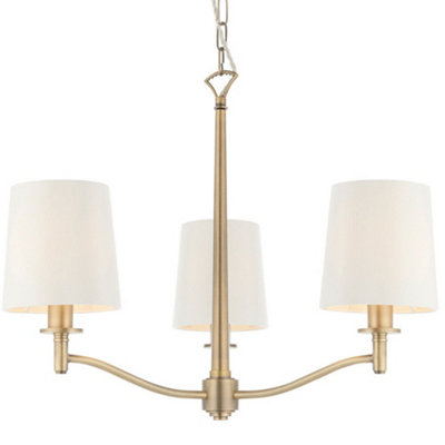 Multi Light Ceiling Pendant 3 Bulb Antique Brass & White Chandelier Lamp Shade from B&Q