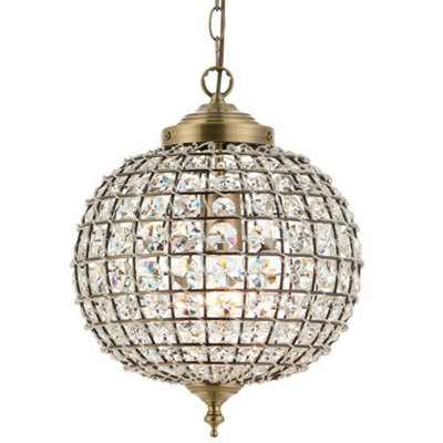  - Hanging Ceiling Pendant Light Antique Brass Glass Round Metal Lamp Shade Holder