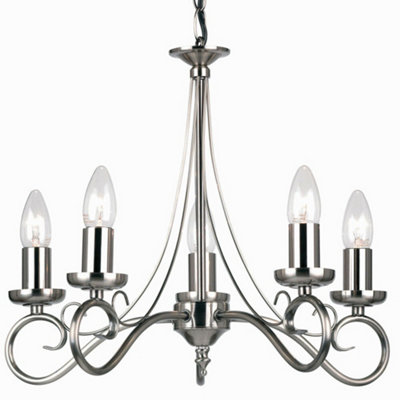 Hanging Flush Ceiling Pendant 5 Light Antique Silver Chandelier Lamp Bulb Holder from B&Q