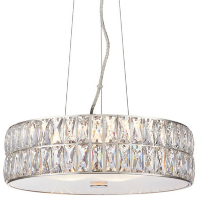  - Led Ceiling Pendant Light 25W Warm White Chrome & Crystal Feature Lamp Shade