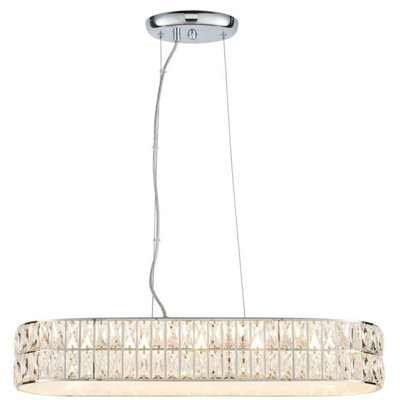  - Led Ceiling Pendant Light 25W Warm White Chrome & Crystal Wide Bar Table Lamp