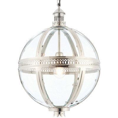 Hanging Ceiling Pendant Light Nickel & Clear Glass Vintage Lamp Bulb Orb Shade from B&Q