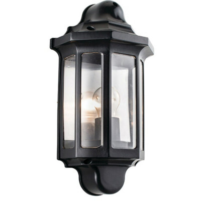 Ip44 Outdoor Wall Light Satin Black Half Lantern Traditional Dimmable Porch Lamp from B&Q