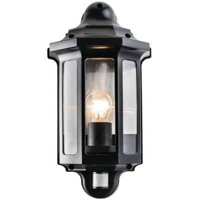 Ip44 Outdoor Wall Light Satin Black Pir Half Lantern Traditional Dimmable Porch from B&Q